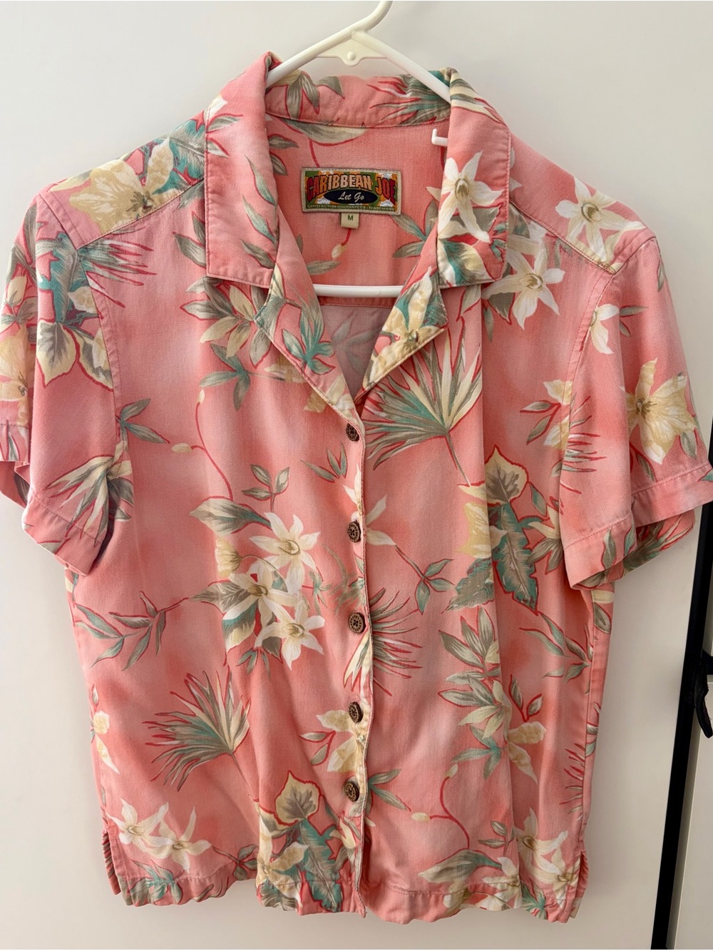 Caribbean Joe Coral Pink Floral Camp Button-Down Shirt